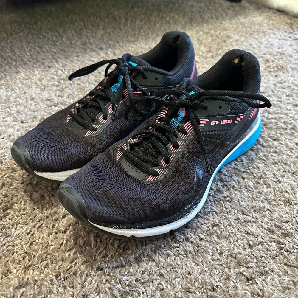ASICS GT-1000 7 Womens Running Shoes Black Pink Blue 1012A030 Size 10